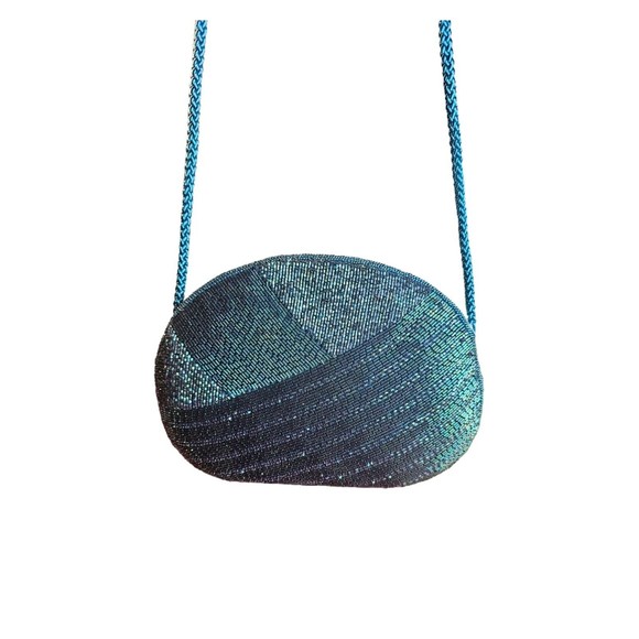 Genie Handbags - Genie blue Sea Green Beaded Cluch Bag With Rope Shoulder Strap Nwt.